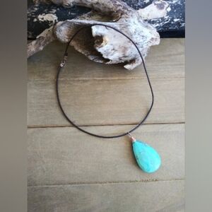 Amazonite Pendant Necklace with leather strap